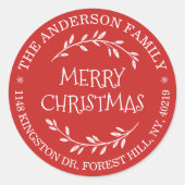 Festive Red & White Custom Return-adres Ronde Sticker (Voorkant)