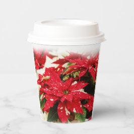 Festive Red White Floral kerstmis Poinsettias Papieren Bekers