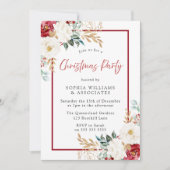 Festive Red White Floral kerstparty Kaart (Voorkant)