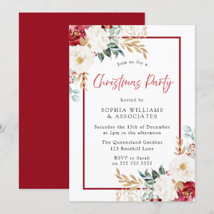 Festive Red White Floral kerstparty Kaart