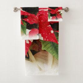 Festive Red White Floral Poinsettia Flowers Bad Handdoek