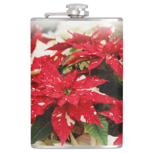 Festive Red White Floral Poinsettia Flowers Heupfles