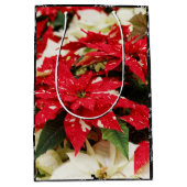 Festive Red White Floral Poinsettia Flowers Medium Cadeauzakje (Voorkant)