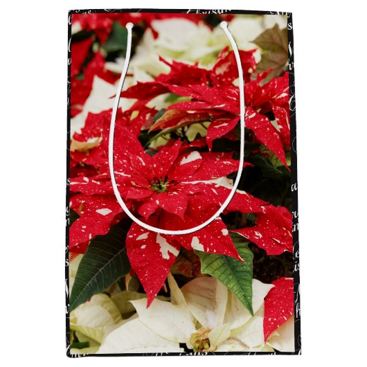 Festive Red White Floral Poinsettia Flowers Medium Cadeauzakje (Voorkant)