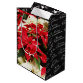 Festive Red White Floral Poinsettia Flowers Medium Cadeauzakje (Achterkant Gekanteld)