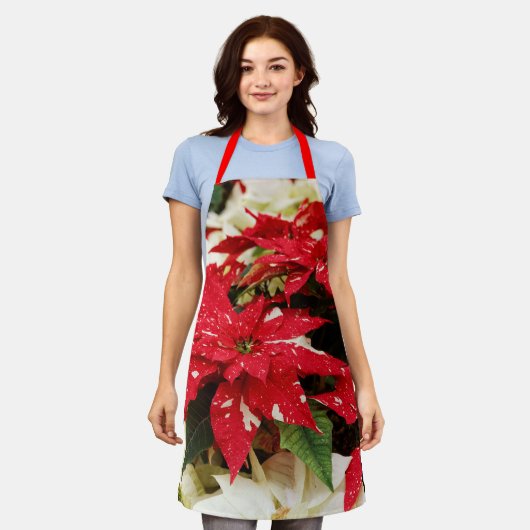 Festive Red White Floral Poinsettia Flowers Schort (Gedragen)