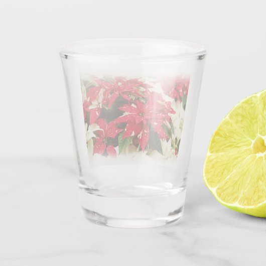 Festive Red White Floral Poinsettia Flowers Shot Glas (Achterkant)