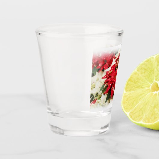 Festive Red White Floral Poinsettia Flowers Shot Glas (Links)