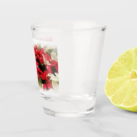 Festive Red White Floral Poinsettia Flowers Shot Glas (Rechts)
