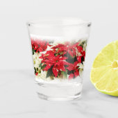 Festive Red White Floral Poinsettia Flowers Shot Glas (Voorkant)