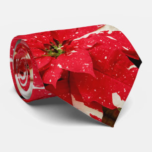 Festive Red White Floral Poinsettia Flowers Stropdas