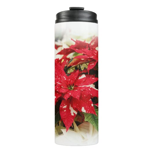 Festive Red White Floral Poinsettia Flowers Thermosbeker (Voorkant)