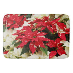Festive Red White Floral Poinsettias Badmat
