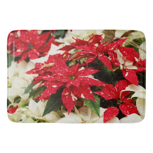 Festive Red White Floral Poinsettias Badmat (Voorkant)