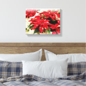 Festive Red White Floral Poinsettias Canvas Afdruk (Insitu (Slaapkamer))