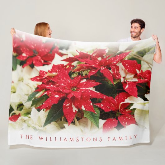 Festive Red White Floral Poinsettias Fleece Deken (In situ)