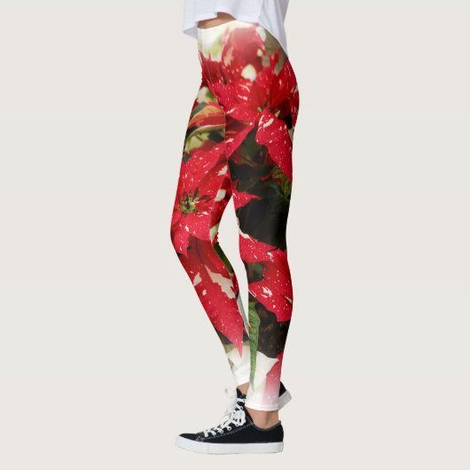Festive Red White Floral Poinsettias Leggings (Links)