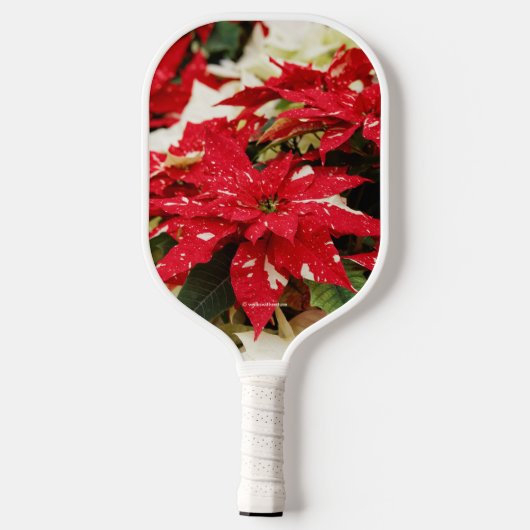 Festive Red White Floral Poinsettias Pickleball Paddle (Achterkant)