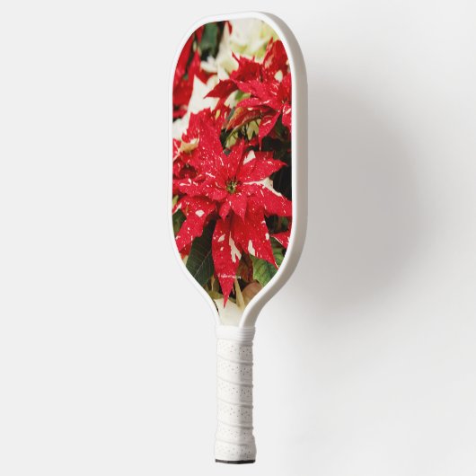 Festive Red White Floral Poinsettias Pickleball Paddle (Links)
