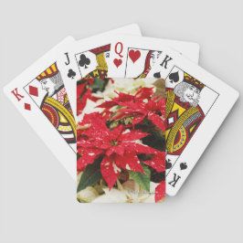 Festive Red White Floral Poinsettias Pokerkaarten