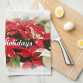 Festive Red White Floral Poinsettias Theedoek (Quarter Fold)