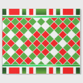 Festive Red White Green Diamond Squares afgecheckt Cadeaupapier (Vlak)