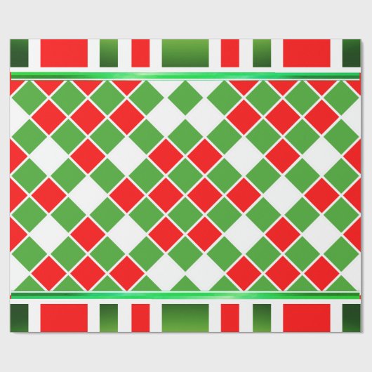 Festive Red White Green Diamond Squares afgecheckt Cadeaupapier (Vlak)