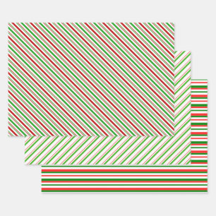 Festive Red, White, Green Kerststijl Patronen Inpakpapier Vel