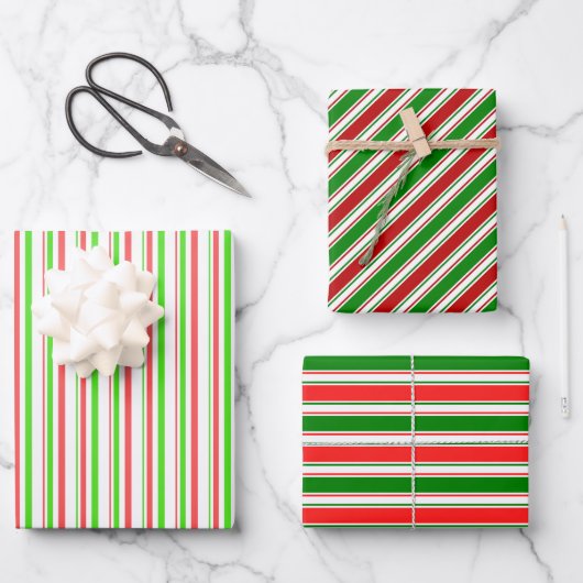 Festive Red, White, Green Kerststijl Patronen Inpakpapier Vel (Voorkant)