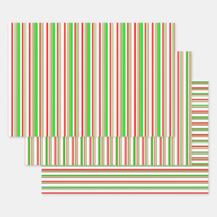 Festive Red, White, Green KerstStyle Lines Inpakpapier Vel