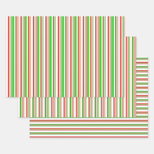 Festive Red, White, Green KerstStyle Lines Inpakpapier Vel (Set)