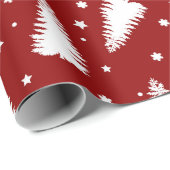 Festive Red White-kerstboom Snowflake-patroon Cadeaupapier (Rol Hoek)