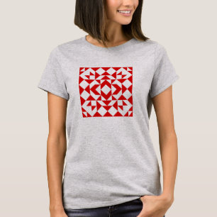 Festive Red White Kerstmis Geometric Quilt Art T-shirt