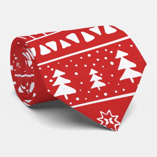 Festive Red White Reindeer kerstboomstructuur Stropdas (Opgerold)