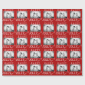 Festive Red White Typografie Kerstfoto Cadeaupapier (Vlak)
