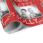 Festive Red White Typografie Kerstfoto Cadeaupapier (Rol Hoek)