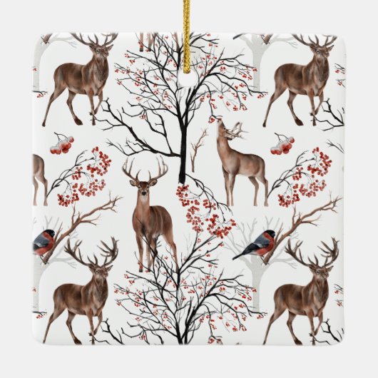 Festive Red Winter Deer Keramisch Ornament (Achterkant)