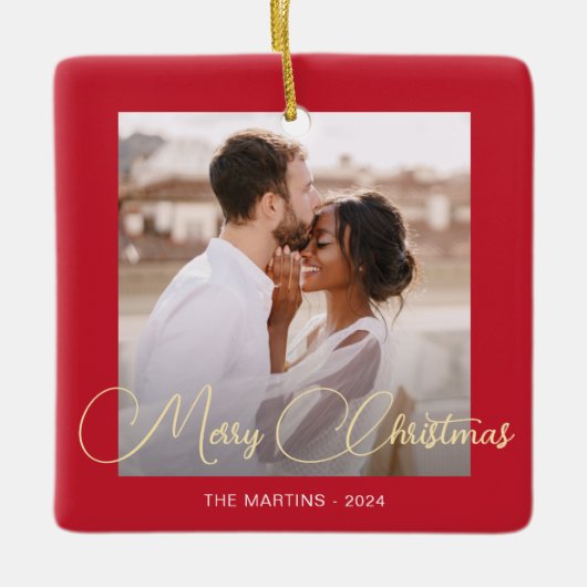 Festive Red Winter Deer Keramisch Ornament (Voorkant)