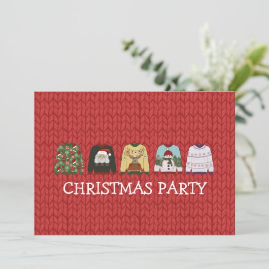 Festive Red Wool Ugly kerstSweater Party Invi Kaart (Staand voorkant)
