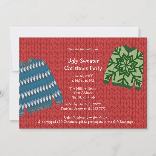 Festive Red Wool Ugly kerstSweater Party Invi Kaart (Achterkant)