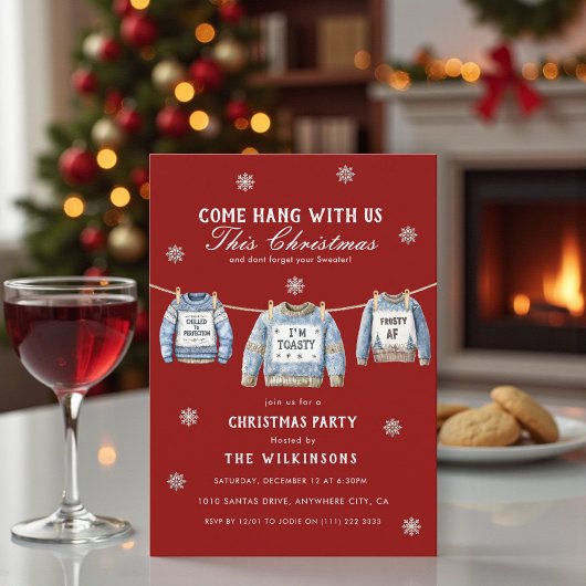 Festive Red xmas Sweater Christmas Party Kaart