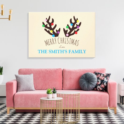 Festive Reindeer Antlers, Gepersonaliseerde Famili Canvas Afdruk (Insitu (Woonkamer))
