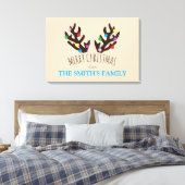 Festive Reindeer Antlers, Gepersonaliseerde Famili Canvas Afdruk (Insitu (Slaapkamer))