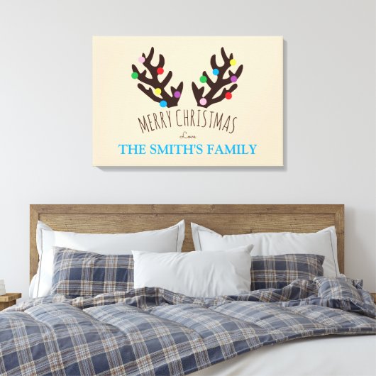 Festive Reindeer Antlers, Gepersonaliseerde Famili Canvas Afdruk (Insitu (Slaapkamer))