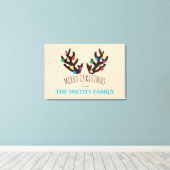 Festive Reindeer Antlers, Gepersonaliseerde Famili Canvas Afdruk (Insitu (Houten vloer))