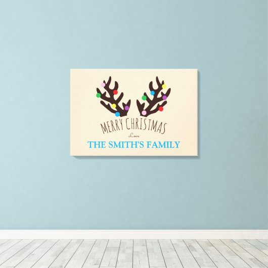 Festive Reindeer Antlers, Gepersonaliseerde Famili Canvas Afdruk (Insitu (Houten vloer))