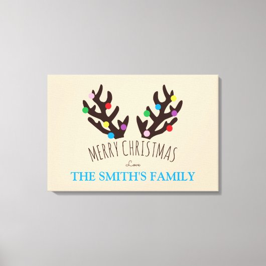 Festive Reindeer Antlers, Gepersonaliseerde Famili Canvas Afdruk (Voorkant)