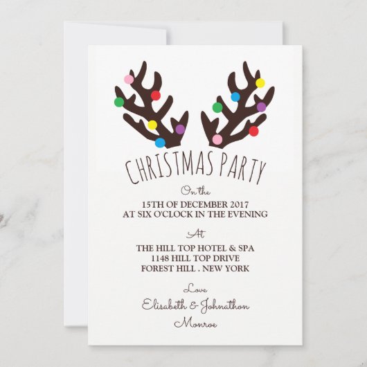 Festive Reindeer Antlers, kerstfeest Invitati Kaart (Voorkant)