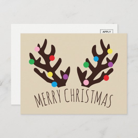Festive Reindeer Antlers, kerstfeestdag Postca Feestdagenkaart (Voorkant / Achterkant)