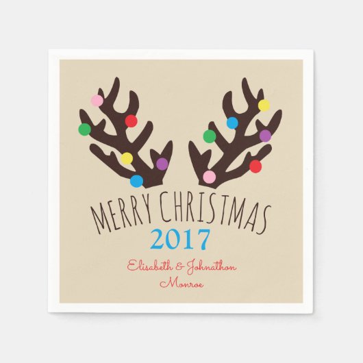 Festive Reindeer Antlers, Kerstmis Napkin Servet (Voorkant)